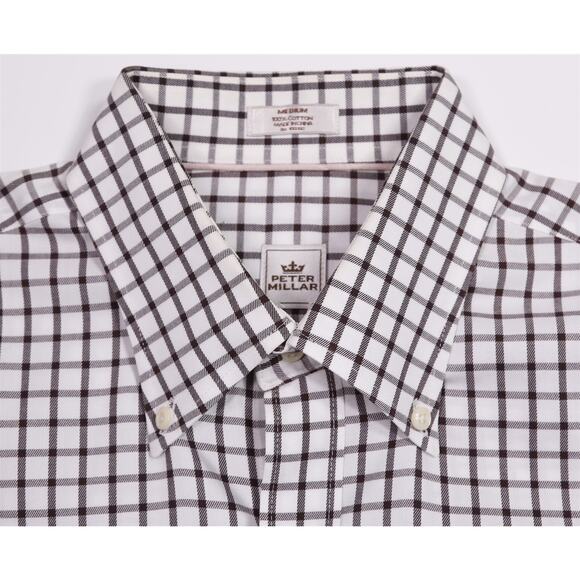 Peter Millar Easy Care Nano Luxe White Brown Check Dress Button Up Shirt Medium - Picture 5 of 6